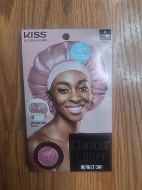KISS Glamour Glitter Bonnet Cap Pink Pearl XL Satin Sleep Cap